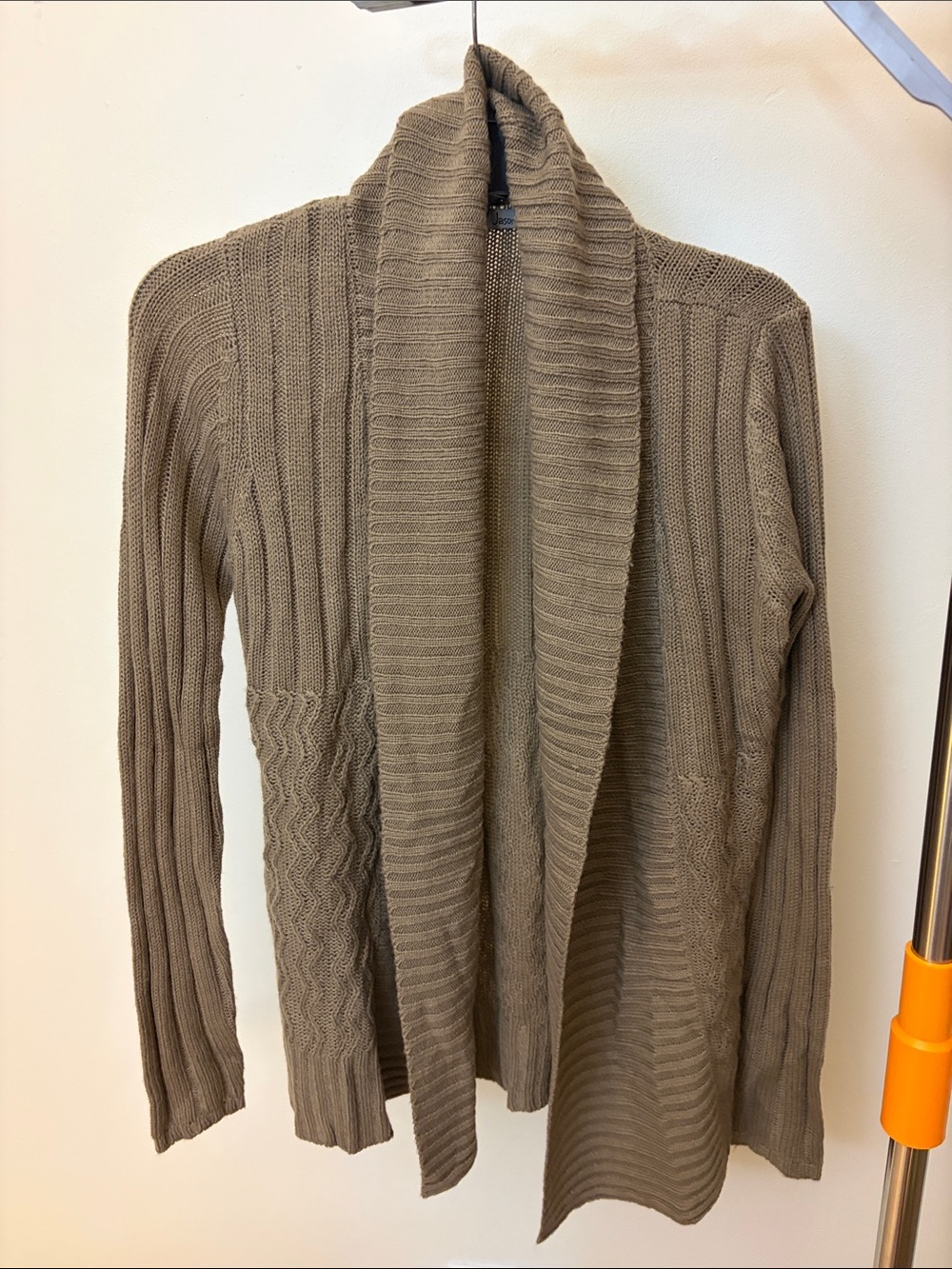 jason maxwell Taupe Open-Front Shawl Collar Cardigan